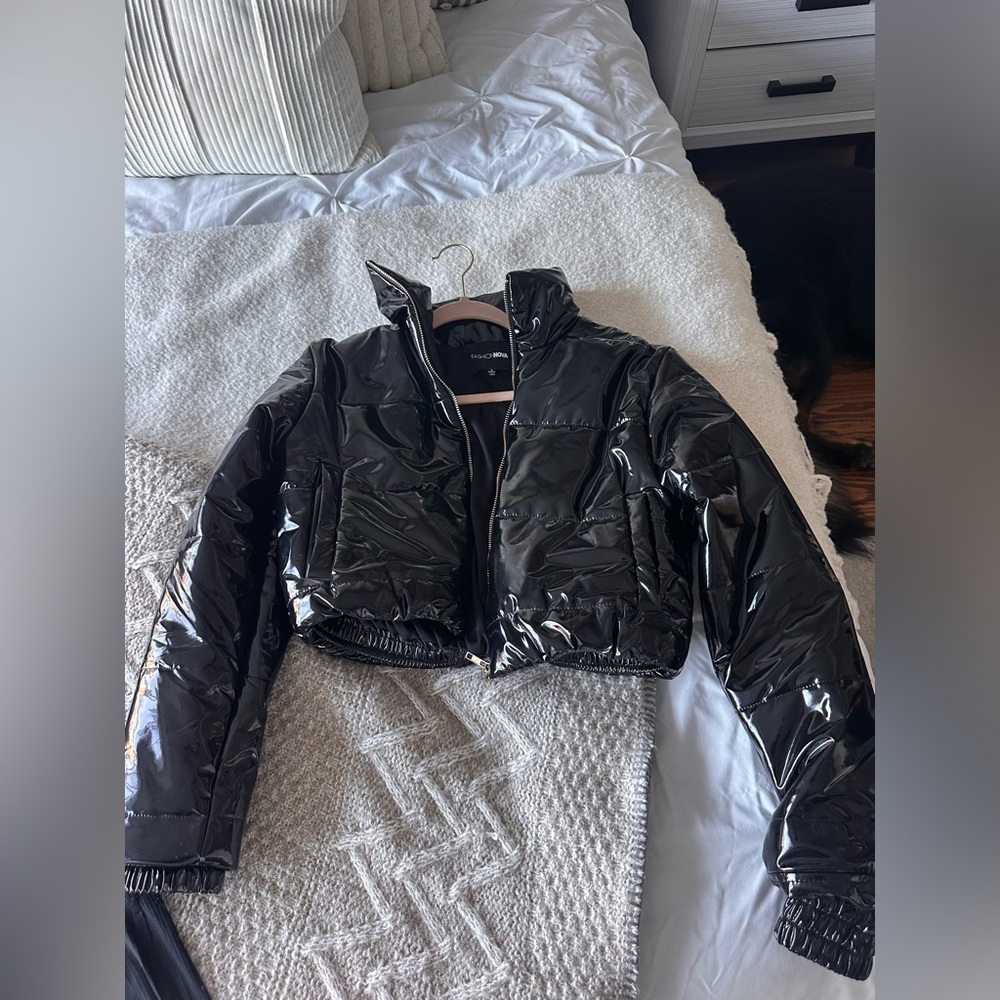 SOLD Cropped Faux Leather Bomber Jacket